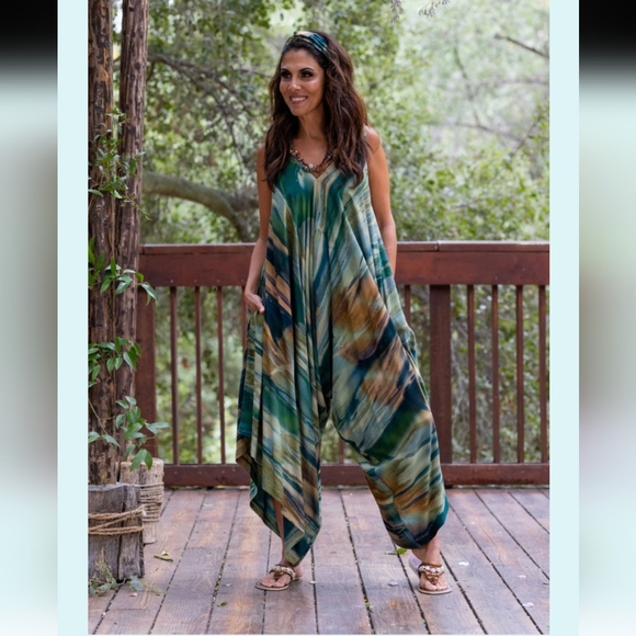 mo brand Pants - One size jumpsuit tie-dye green and teal